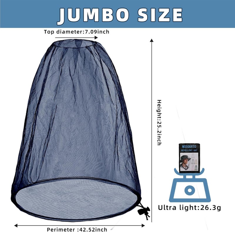 JayruiMice 2 Pack Ultra Large Mosquito Net 42x25 Inches Mosquito Head Net Oversized Insect Netting Bug Fits Most Hats for Gardening Hiking Fishing Traveling(Navy Blue) - Image 2